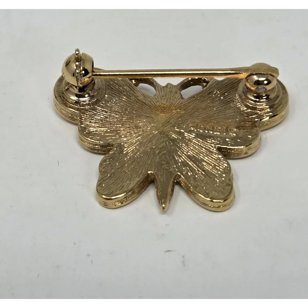 Monet Butterfly‎ Brooch Pin Gold Tone 2